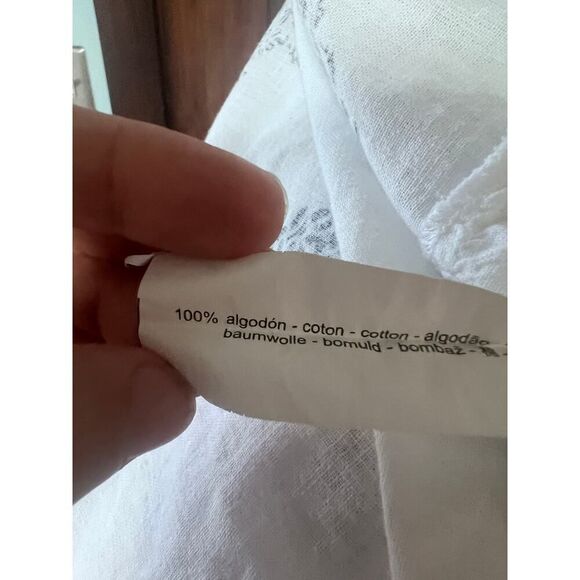 Zara White Blue Floral Print Blouse With Bell Sleeve Oversized Buttons Womens S - Picture 6 of 10